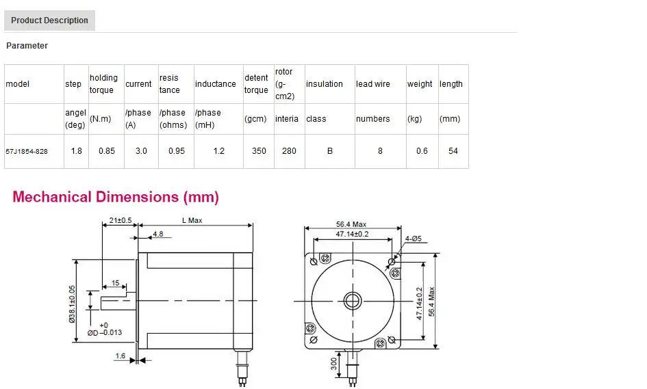 JMC CNC части станка nema 23 Шаг двигатель 2 фазы размер 57 мм 0.9N.m 57J1854-828
