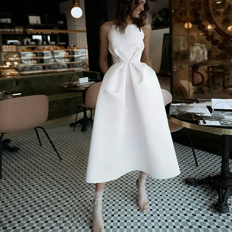 in pocket satin cocktail dress