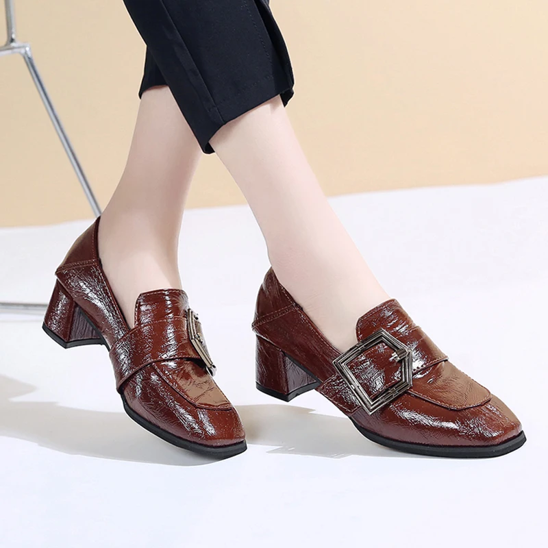 

CYOSO 2019 Women Pumps Retro Square High Heel Women Shoes Pointed Toe Autumn Elegant Buckle Shallow Office Ladies Shoes