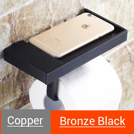 Matte Black Винтажный держатель для туалетной бумаги для ванной комнаты, держатель для туалетной бумаги, держатель для телефона, подставка для сотового телефона, медная стойка для салфеток из розового золота - Цвет: Matte Black