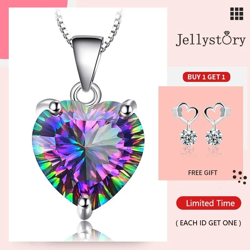 Silver Necklace Jellystory Fashion 925 Sterling Silver Necklace with Heart-shaped Topaz Gemstone Pendant for Women Wedding Party Gift Jewellery Pendant Necklace Silver Pendant