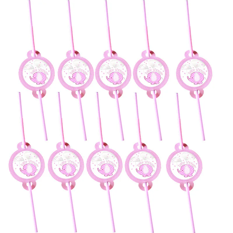 Straw 10pcs Вечерние салфетки для девочек с изображением розового слона, украшения для новорожденных, Bptism, салфетки для дня рождения, баннер, покрытие для стола, посуда, вечерние принадлежности - Цвет: Straw 10pcs