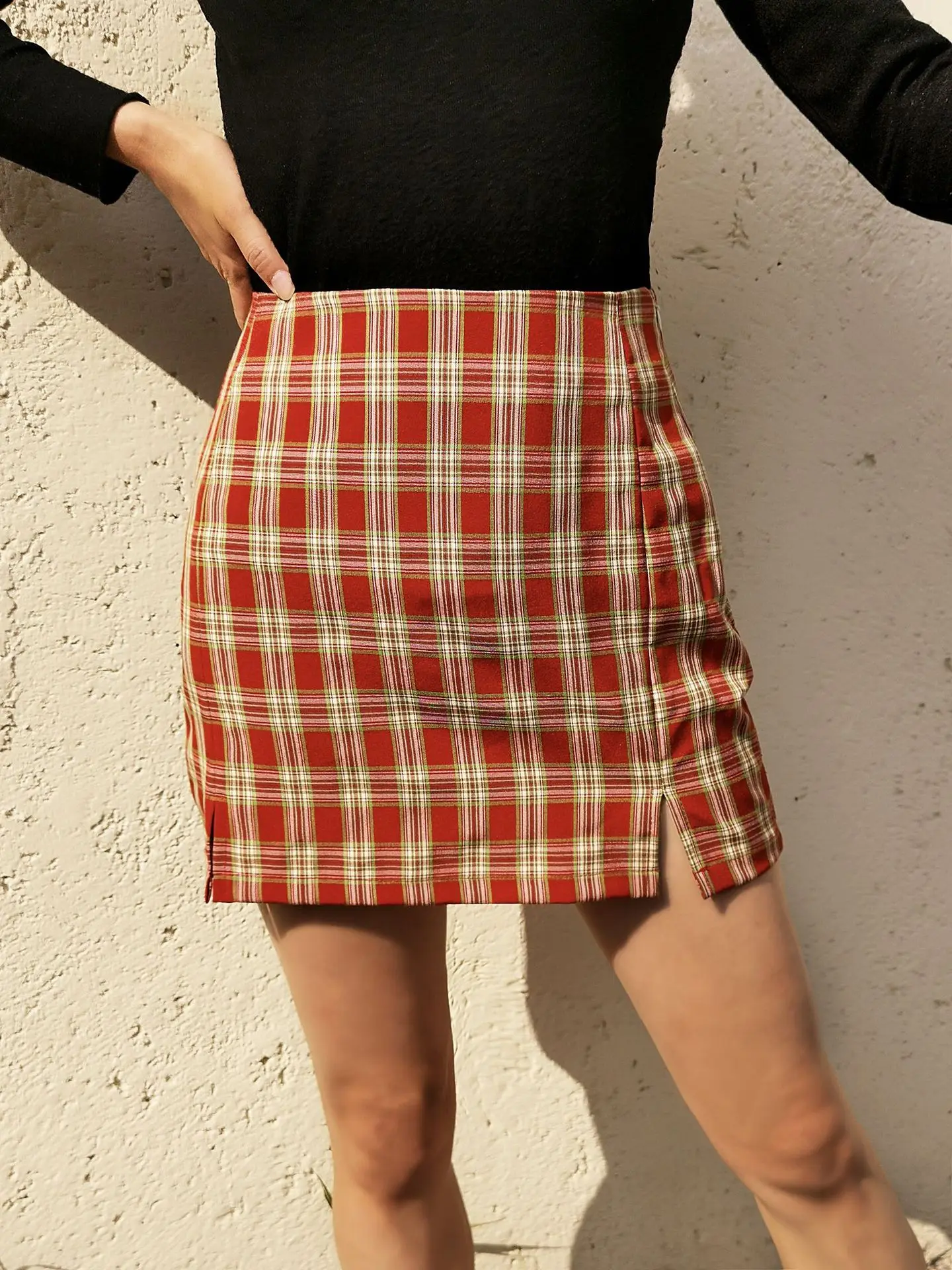 Minifaldas a cuadros para mujer, falda Hippie a la cadera, Vintage, colorida, a de cintura alta, corta abierta, para verano, - AliExpress