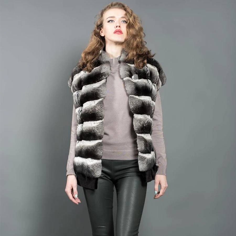 

Cropped Rex Rabbit Fur Vest Women Warm Fashion Gilet New Arrival