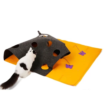

Cat Hide And Seek Mat Pet Toy Blanket Kitten Play Pad Hiding Carpet with Holes PAK55