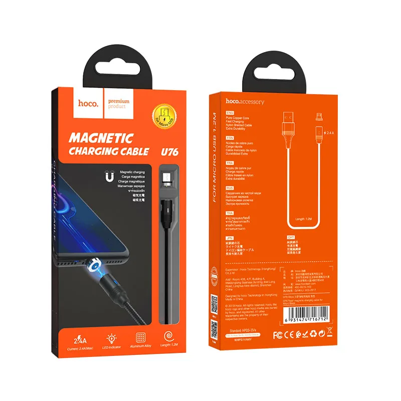 HOCO U76 22 шт./лот 1,2 м Магнитный USB кабель для iPhone type C Micro нейлоновый кабель для samsung USB C кабель