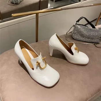 

Real Leather Fashion Brand Pumps New 2020 Designers Shoes Woman Thin High Heels Square Toe Gladiator Shoes Women Slip On Pumps