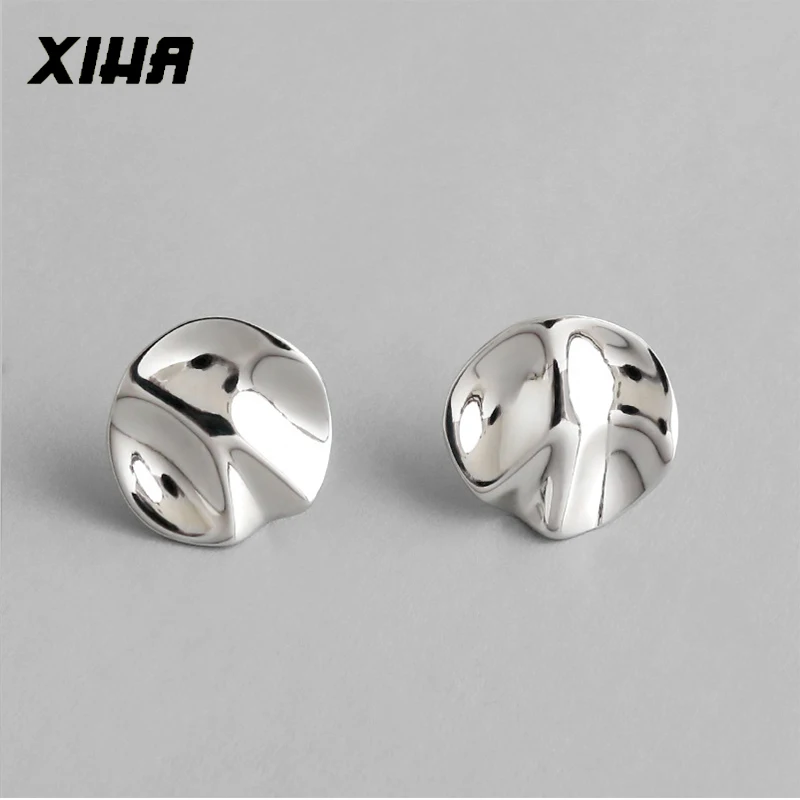

XIHA 925 Sterling Silver Stud Earring for Women Irregular Convex-concave Minimal Earring Hypoallergenic Japanese Fashion Jewelry