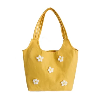 

Women Fashion Shoulder Bag Girl Canvas ToteBag Simple Style Little Daisies Message Note Bag Handle Shoulder Tote Shopper Handbag