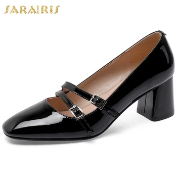 

New Arrivals Top Quality Sweet Patent Leather Square High Heels Skin Pumps women's Shoes Woman