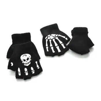 

Toddler Kids Halloween Cosplay Skeleton Skull Half Finger Gloves Glow in the Dark Luminous Fingerless Winter Mittens