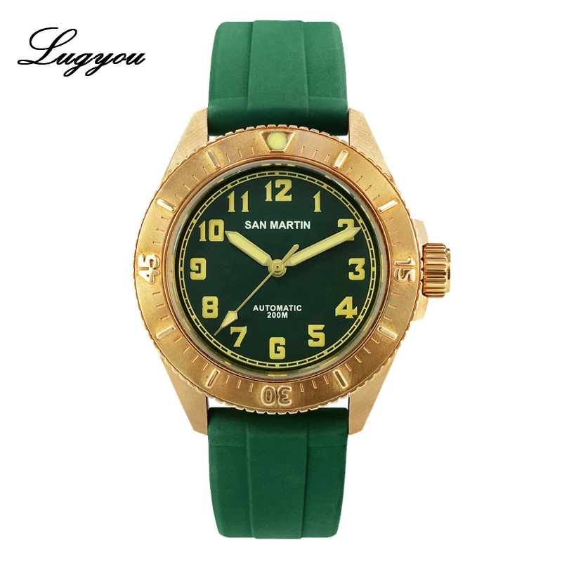 Lugyou San Martin Diver часы Бронзовый автоматический вращающийся Безель 200 м