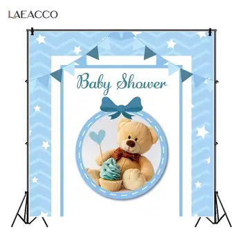 

Laeacco Blue Bear Boy Girl Baby Shower Photography Backdrop Flag Star Baby Birthday Party Photography Background For Photostudio