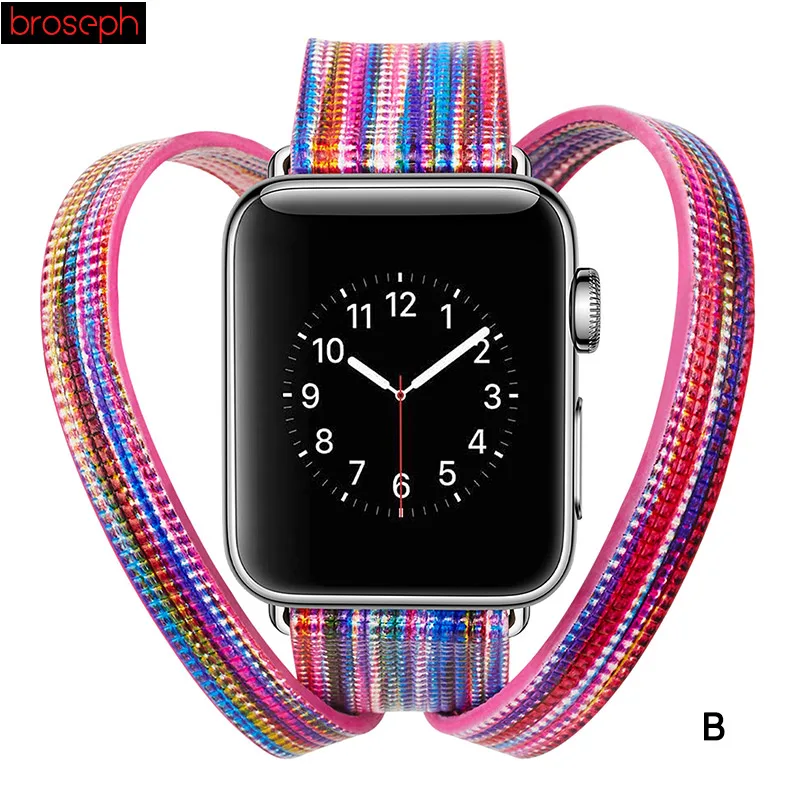 Красочные кожаные ремешки для Apple Watch Series 3 2 1 два круга ремешки для часов наручные браслеты для Iwatch 38 мм 42 мм - Цвет ремешка: B