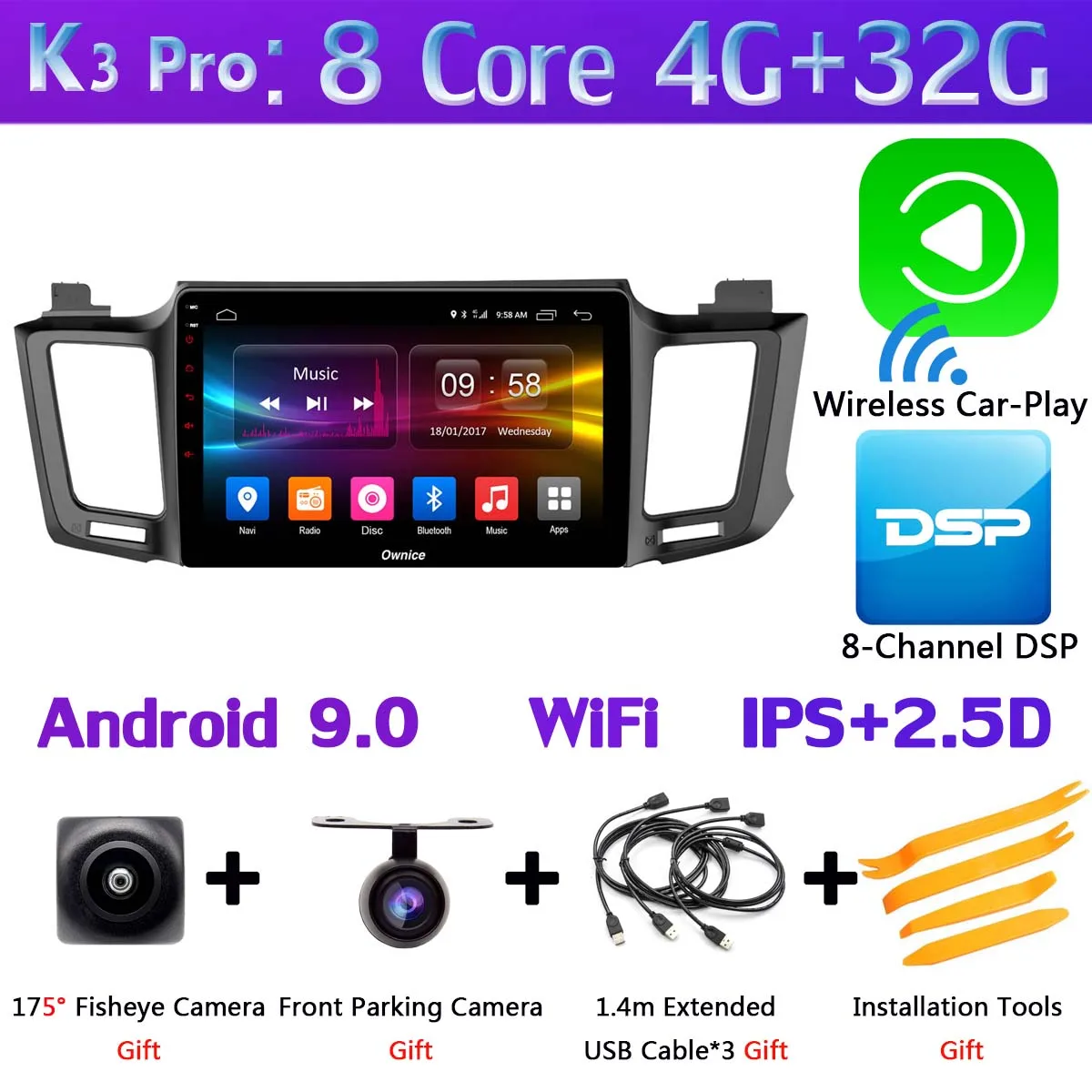 K3 Pro CarPlay 360 ° Камера Android 9,0 4G+ 64G DSP CarPlay автомобильный мультимидийный Навигатор Радио плеер для Toyota RAV4 для Toyota Previa RAV 4 2013 - Цвет: K3 Pro CarPlay