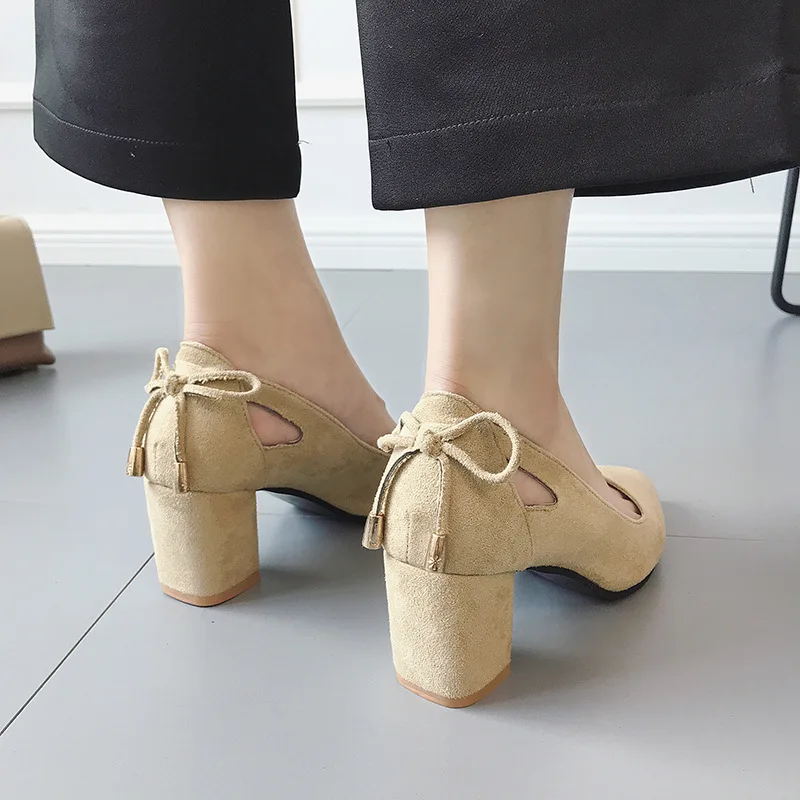 Autumn High Heels Women Pumps Platform Suede Shoes Women Ankle Strap Thick Heeled Ladies Shoes Comfortable Working WSH3166