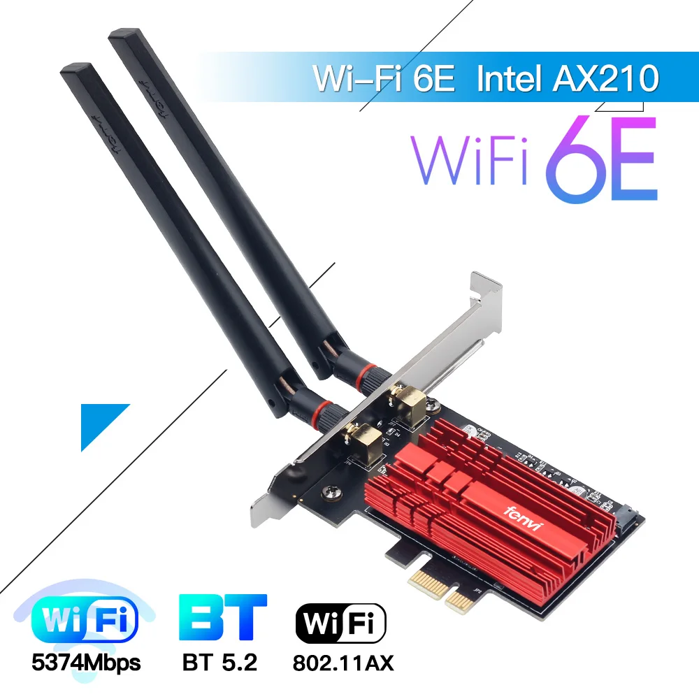 network interface card fenvi 5374Mbps Intel AX210 PCIe Wifi 6E Wireless Adapter Tri Bands Bluetooth 5.2 Wlan Card AX210NGW/AX200NGW MU-MIMO Windows 10 network card Network Cards