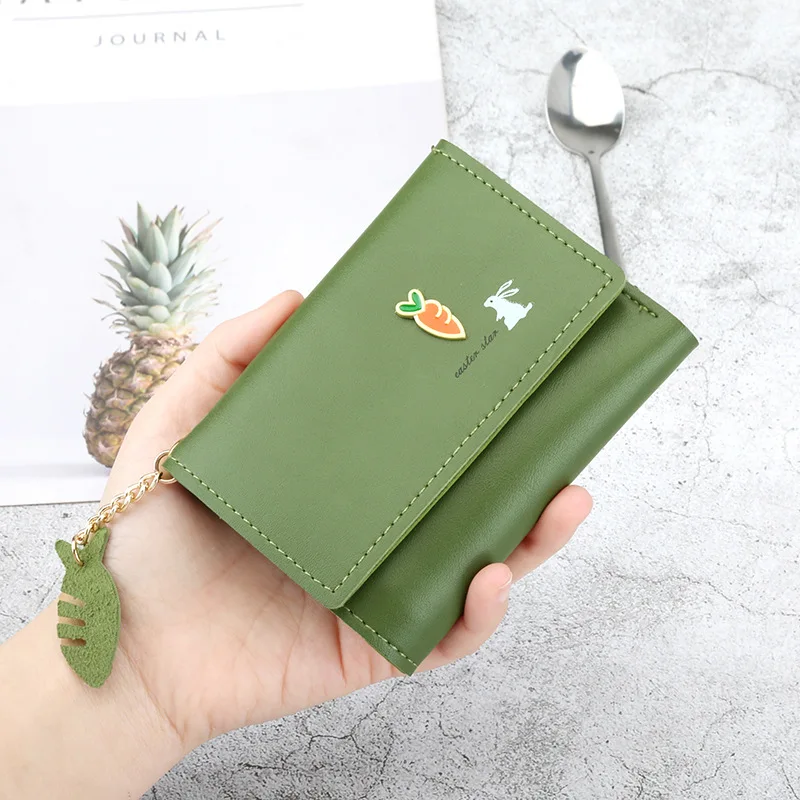 

2019 Short Wallet Female Fashion Simple Solid Color Rabbit Printing Cute Little Fresh Wallets and Purse for Wonen Girl Money BAG