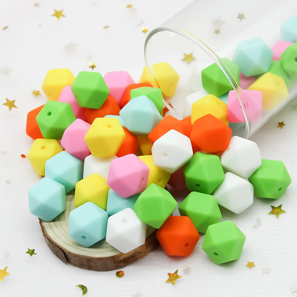 Cute-Idea 10pcs 14mm perline in Silicone esagono perla Food Grade massaggiagengive fai da te ciuccio clip perline collana giocattolo per bambini dentizione