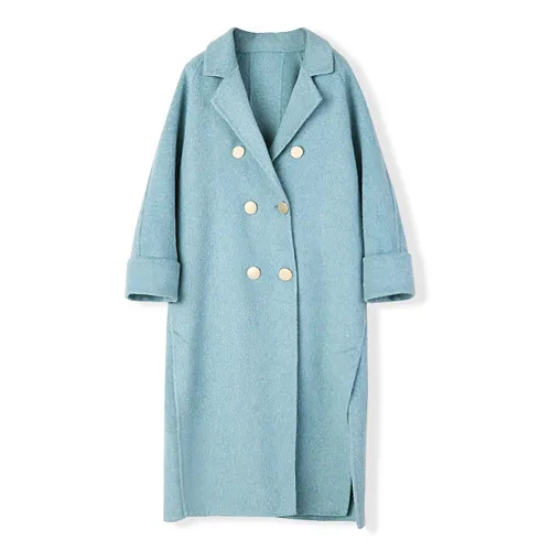Peacock Blue Женское шерстяное пальто Весна Женская шерстяная верхняя одежда женская Средняя длина Альпака шерстяная Верхняя одежда Новинка - Цвет: Peacock Blue