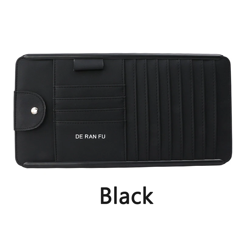 Tefanball Car Leather Multifunction CD Storage Box Car Sun Visor CD Case For DVD Case Glasses Folder Business Card Holder CD Bag - Название цвета: Черный