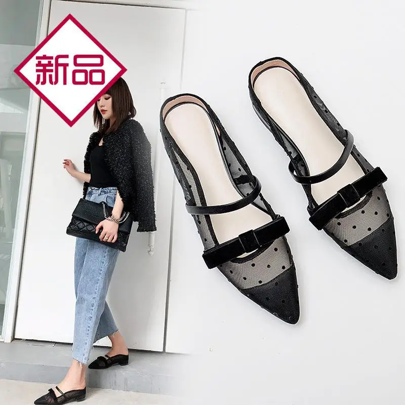 

Online Celebrity Spring And Summer New Style Genuine Leather Lazy Sandals Flat Closed-toe Outer Wear No Heel Pointed-Toe Slipper