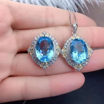 شراءالطبيعية والحقيقية توباز طقم مجوهرات الطبيعية ريال توباز 925 فضة 1 قطعة قلادة ، 1 قطعة خاتم