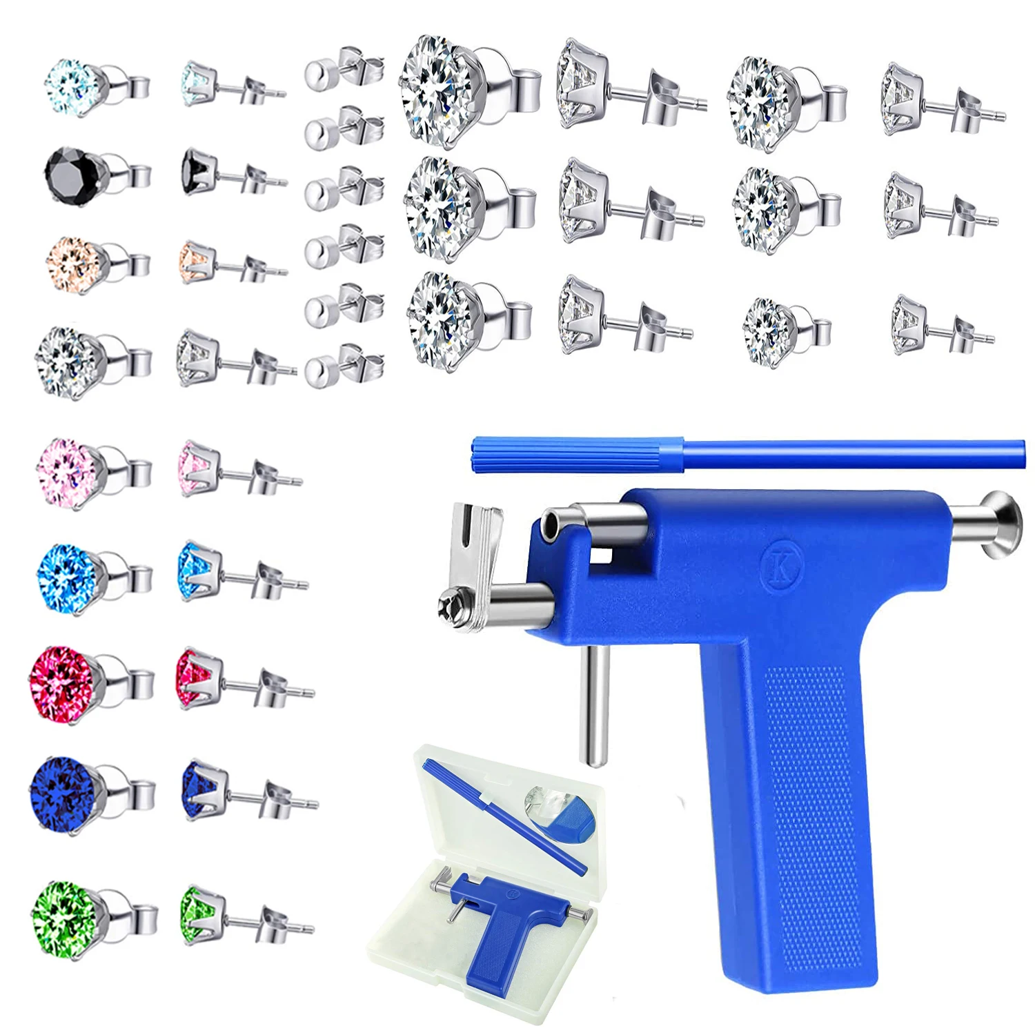 Ear Piercing Gun Tool Set Stainless steel Crystal Stud Earring Ear Nose Navel Safety Piercing