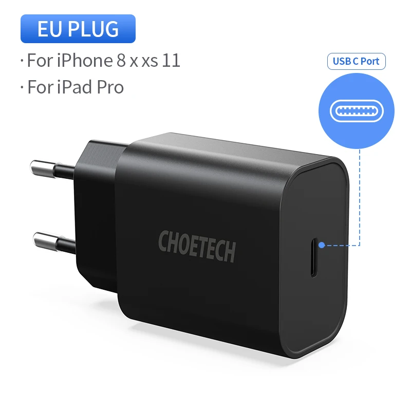 CHOETECH PD зарядное устройство 18 Вт быстрое зарядное устройство 3.0 usb type C быстрое зарядное устройство QC3.0 для iPhone 11 X Xs 8 iPad USB зарядное устройство для телефона быстрая зарядка для айфона переходниk - Тип штекера: PD18WEU