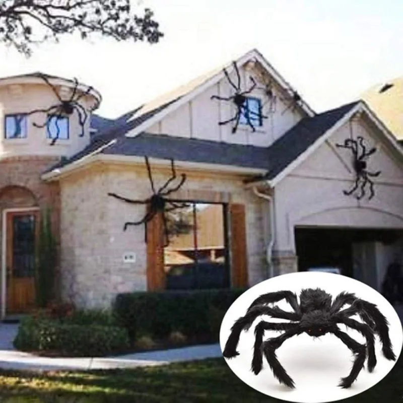

1pcs 50/75cm Halloween Spiders Plush Toy Black Super Large Cobweb Spider Halloween Decoration For party Bar Haunted Horror House