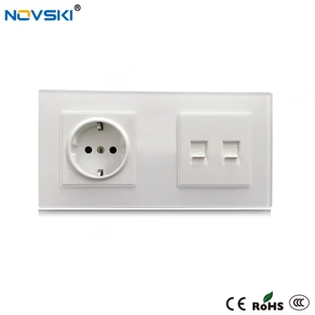 

NOVSKI EU German Electrical Socket Dual RJ11 Telephone Data Socket, Crystal Glass Panel Power Socket Russian, 15 Years Warranty