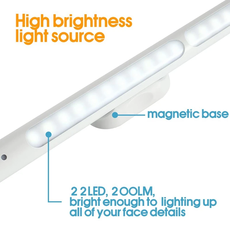 Светодиодный портативный светильник-зеркало для макияжа, беспроводной туалетный светильник s Kit с бесступенчатым регулятором давления и магнитным основанием, 12 дюймов, 6500 K, Recha