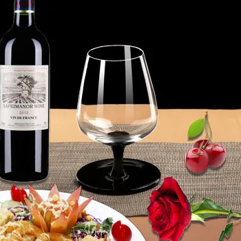 

Thick And Solid Durable Short Brandy Wine Glass Vaso Black Rod Transparent Glass Red Wine Glass Bar Household Personality Goblet