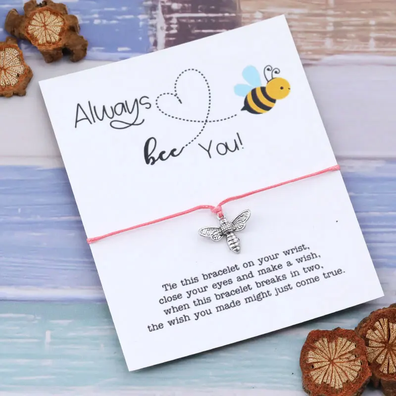 Always Bee You Медоносная пчела талисманы браслеты для женщин мужчин девушка красная струна счастливые Браслеты Лучшие друзья подарок ювелирной дружбы - Окраска металла: Pink