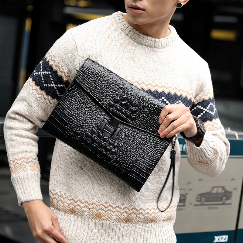 

Men's clutch bag high quality Korean version of the crocodile pattern slung fashion shoulder bag 2019 new JIULIN