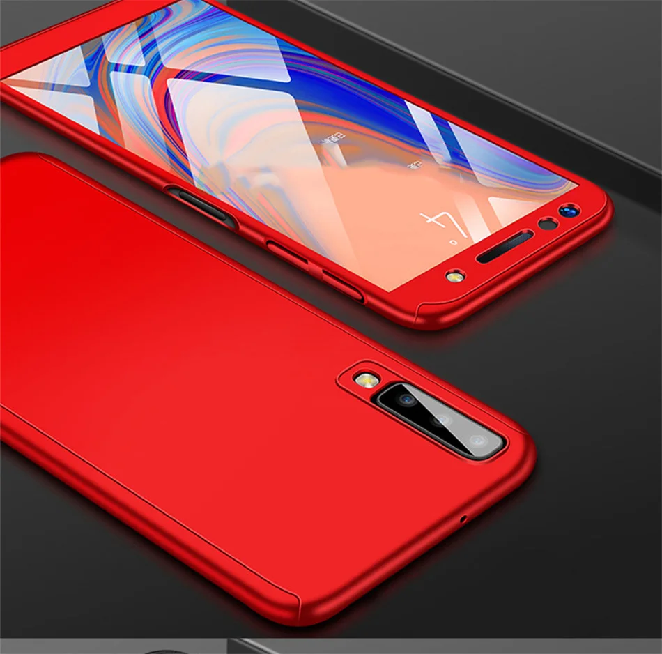 360 градусов полный корпус чехол для Oneplus 7 5T 5 ударопрочный жесткий Передний+ задний двухсторонний 9H закаленное стекло чехол для телефона - Цвет: Красный