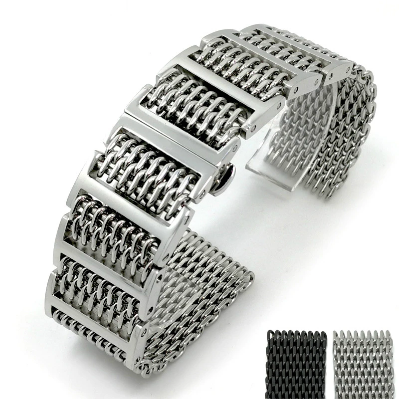 

Men's high quality fashion solid stainless steel band 20mm 22mm 24mm stainless steel bow strap taken apart