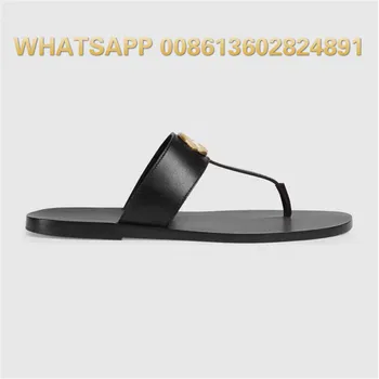 

Leather black white slippers for men and women soft cowhide outdoor beach Lazy slippers Designer Luxury Brand Slippers size36-45