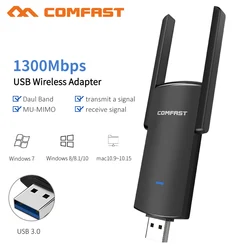 1300mbps 5ghz 2.4ghz banda dupla adaptador wi fi sem fio usb rtl8812bu wi fi rede lan placa pc wi fi receptor 2 * 2dbi wi fi fi antena