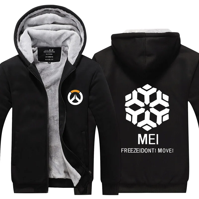 Dva OW Overwatch Mercy Mei зимняя куртка на молнии из плотного флиса уличная Толстовка Спортивная толстовка с капюшоном костюм для косплея - Цвет: Black 1