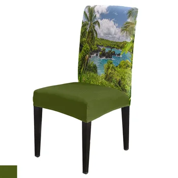 

Hawaiian Landscape Garden Image Spandex Elastic Dining Chair Slipcover Removable Kitchen Seat Case Stretch Chair Cover Banquet