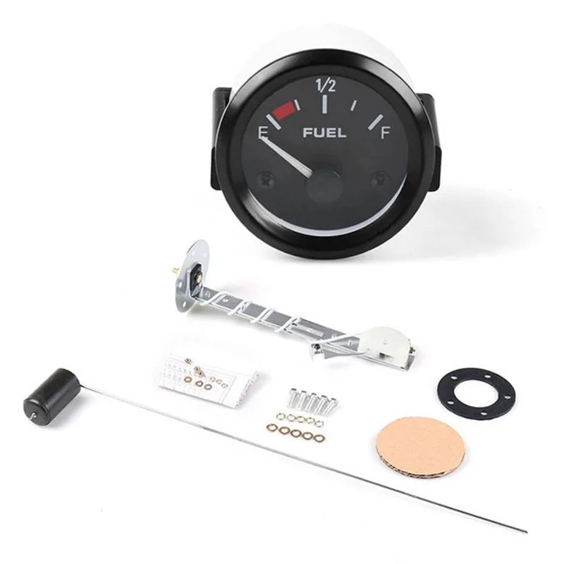 

12V 52mm Kit Fuel Level Gauge Meter Automotive Gauges White Light Black Background Car Truck