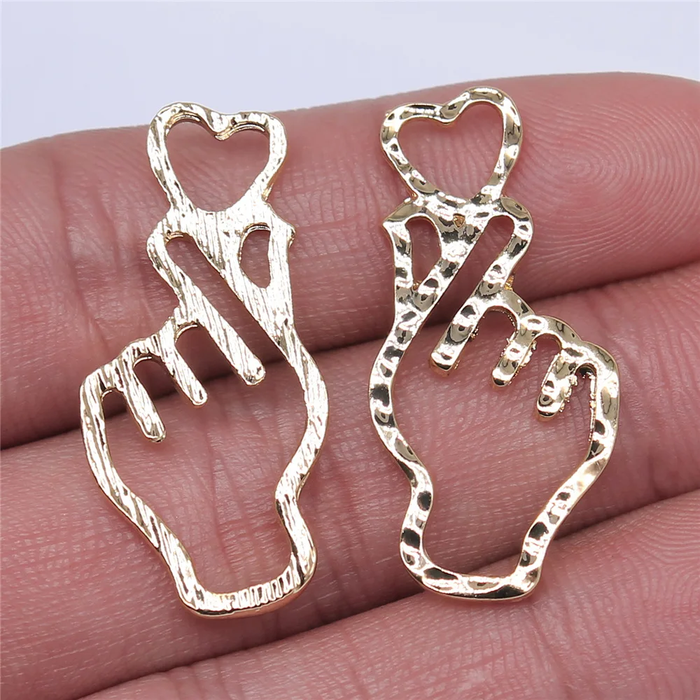 

2Pcs/Lot 17*34mm Electrophoresi Metal KC Gold Charm Finger Heart Pentant For Jewelry Diy Making Pendants Handmade Craft Findings