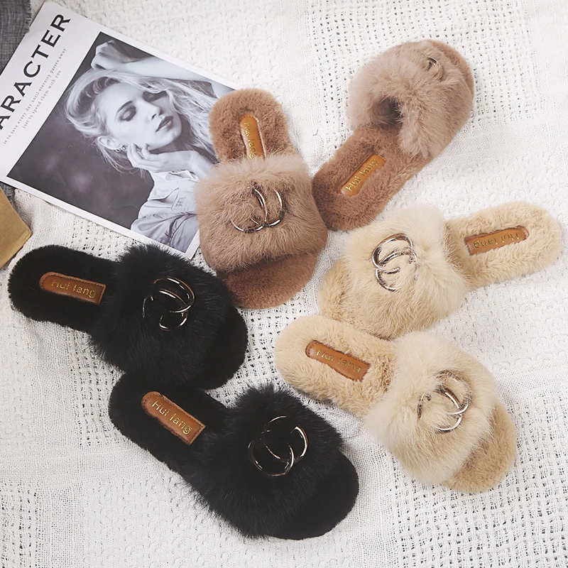 Vesyrion/зимние женские домашние модные тапочки; Теплая обувь с искусственным мехом; без застежки; домашняя обувь на плоской подошве; женская обувь; Размеры 35-40