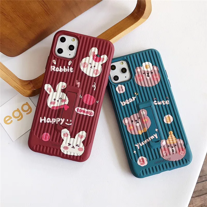 

Phone case with stand cute For iphone 11 Bear Bunny Phone holde for 11Pro Max Apple X XS XR Mobile Shell iPhone7p 8plus Couple