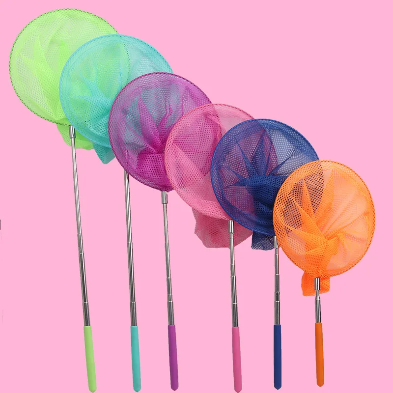 Redes de pesca retráctiles para niños y niñas, redes de pesca retráctiles, redes de insectos de mariposa, color rosa y azul