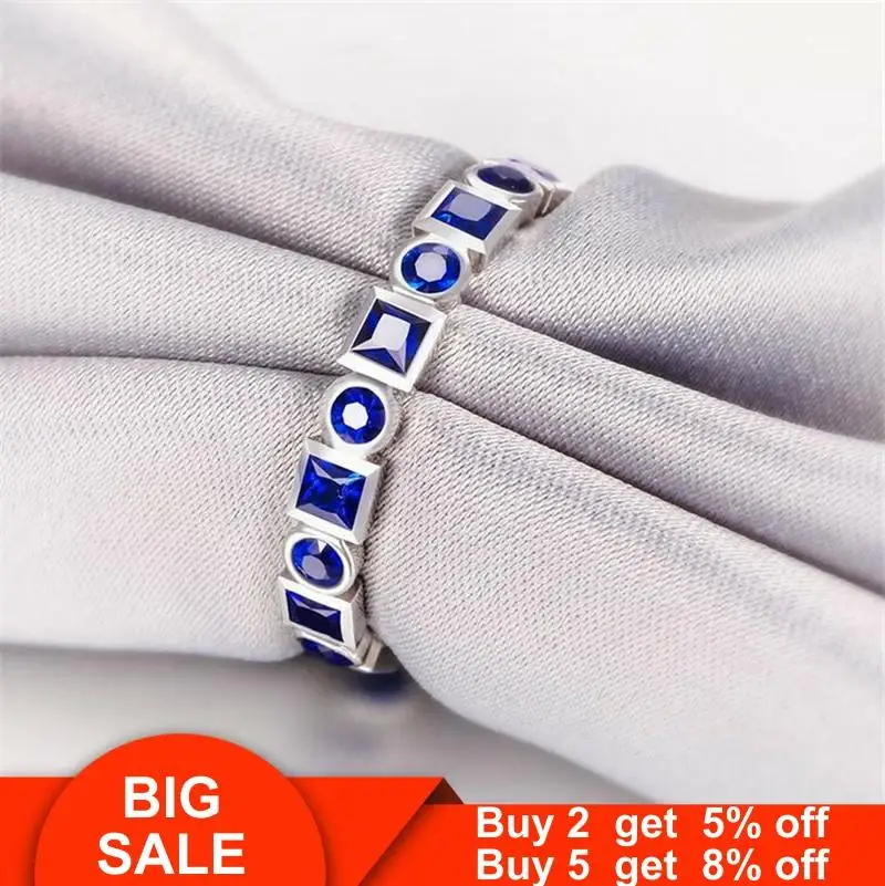 Женское Обручальное кольцо вечности из настоящего серебра 925 пробы с синим