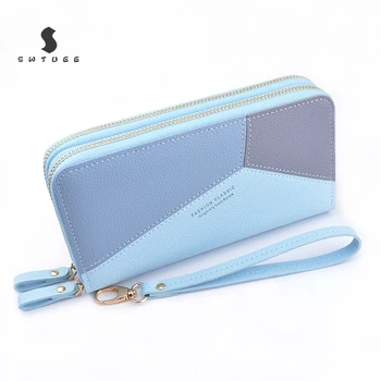 

Casual Plaid Women Long Wallet Quality Double Zipper PU Leather Money Clutch Bags Large Purses for Coin Cash Card Holders