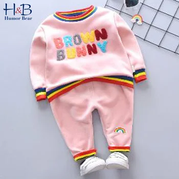 

Humor Bear Autumn Baby Girls Clothes Sets Letters Velvet Thickening Long Sleeves T-shirt+Pants 2Pcs Toddler Winter Clothing Suit