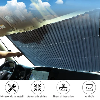

Curtain Sunshade Car Retractable Windshield Anti-UV Car Window Shade Car Front Sun Block Auto Rear Window Foldable Curtain 70cm